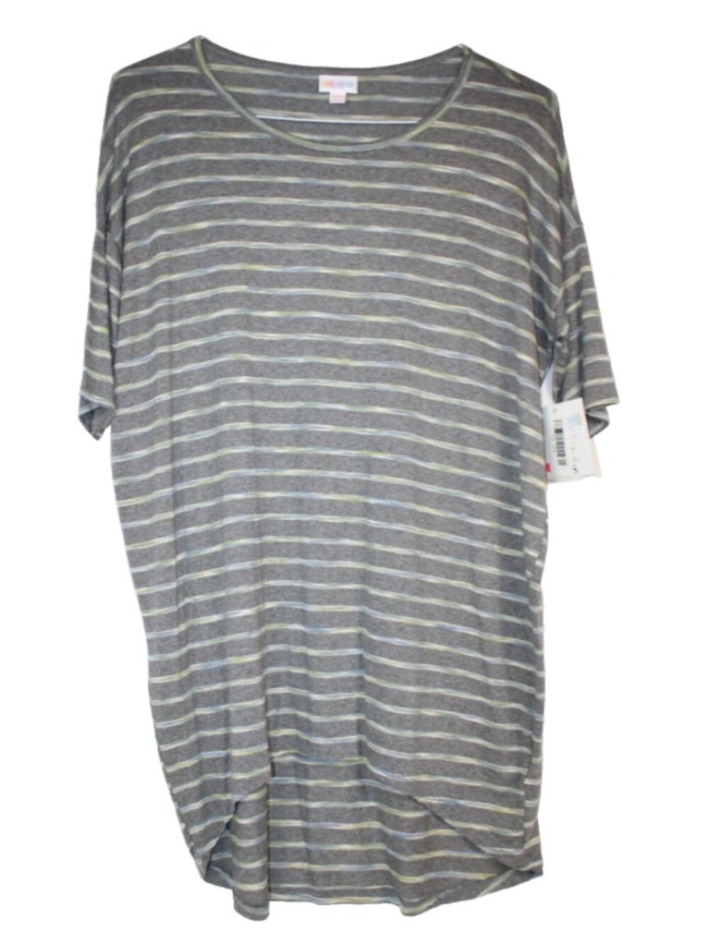 LuLaRoe IRMA T Shirt Women's Top Short Sleeves NWT Size XXS 2XS Gray Blue Stripe
